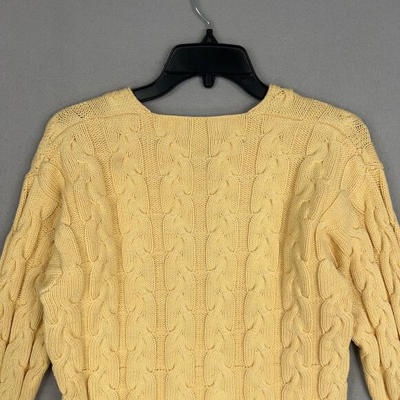 Vintage Eddie Bauer Sweater Womens Small Yellow Cable Knit Pullover Minimal Prep - Picture 7 of 12